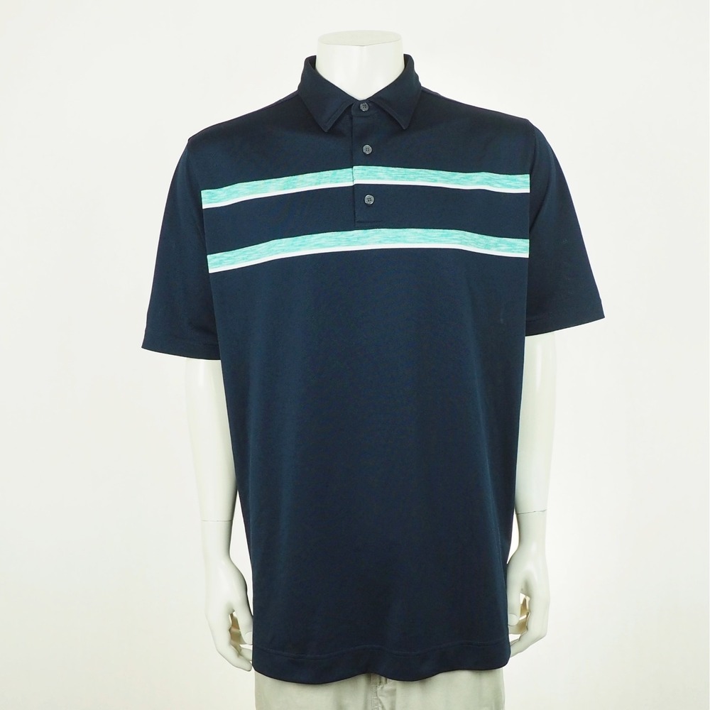 FootJoy Golf Polo Shirt Mens XL Navy Blue Striped Athletic Fit Performance Blend